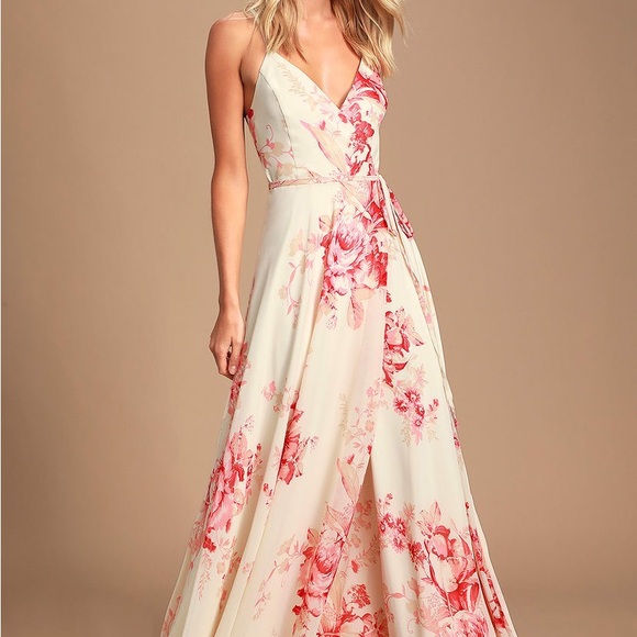 Lulu's Pink and Cream Spaghetti Strap Maxi - Picture 4 of 5